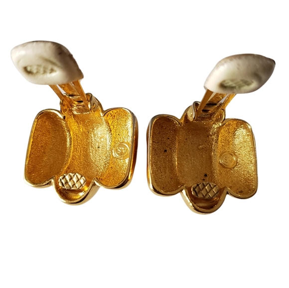 Vintage Alfred Sung Gold Tone 80's Statement Clip Earrings EUC - Picture 3 of 4